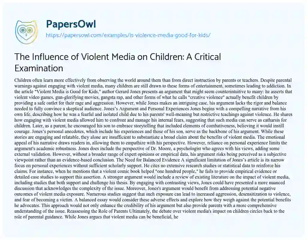 Essay on Is Violence Media Good for Kids?