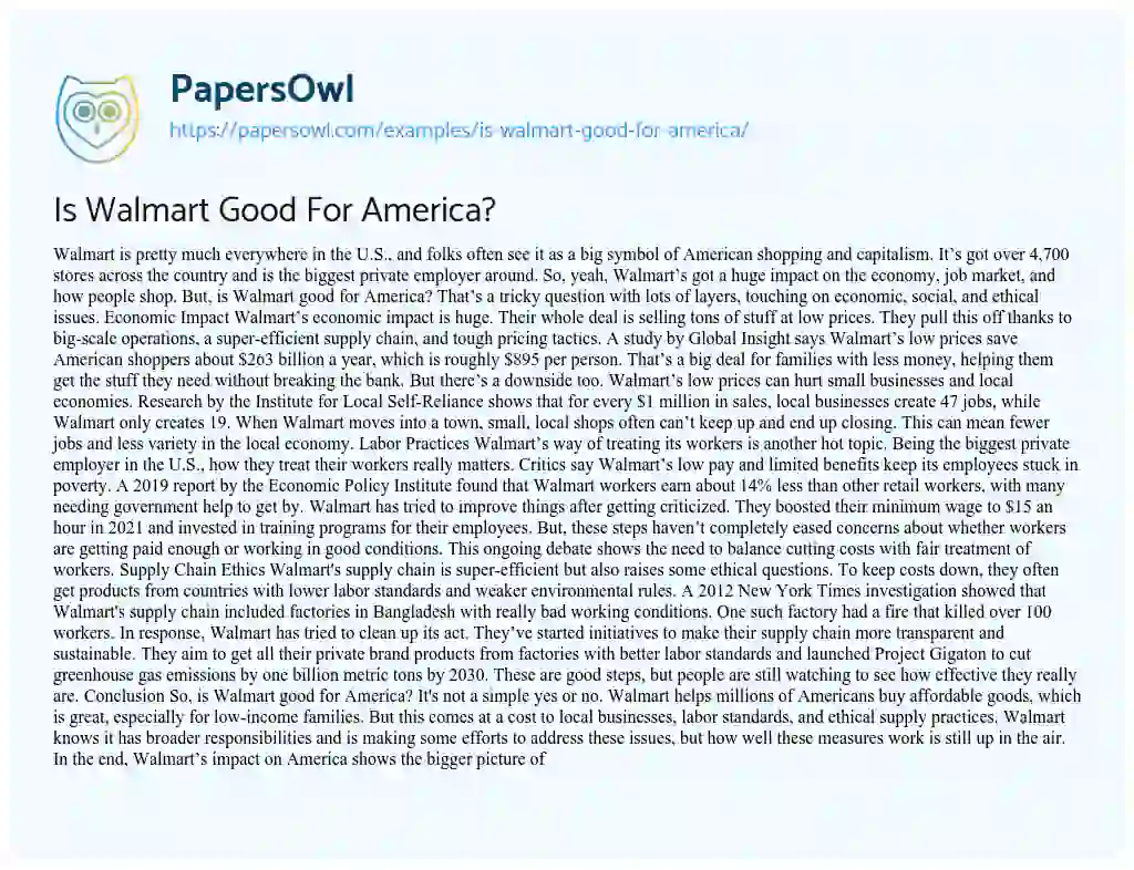 Essay on Is Walmart Good for America?