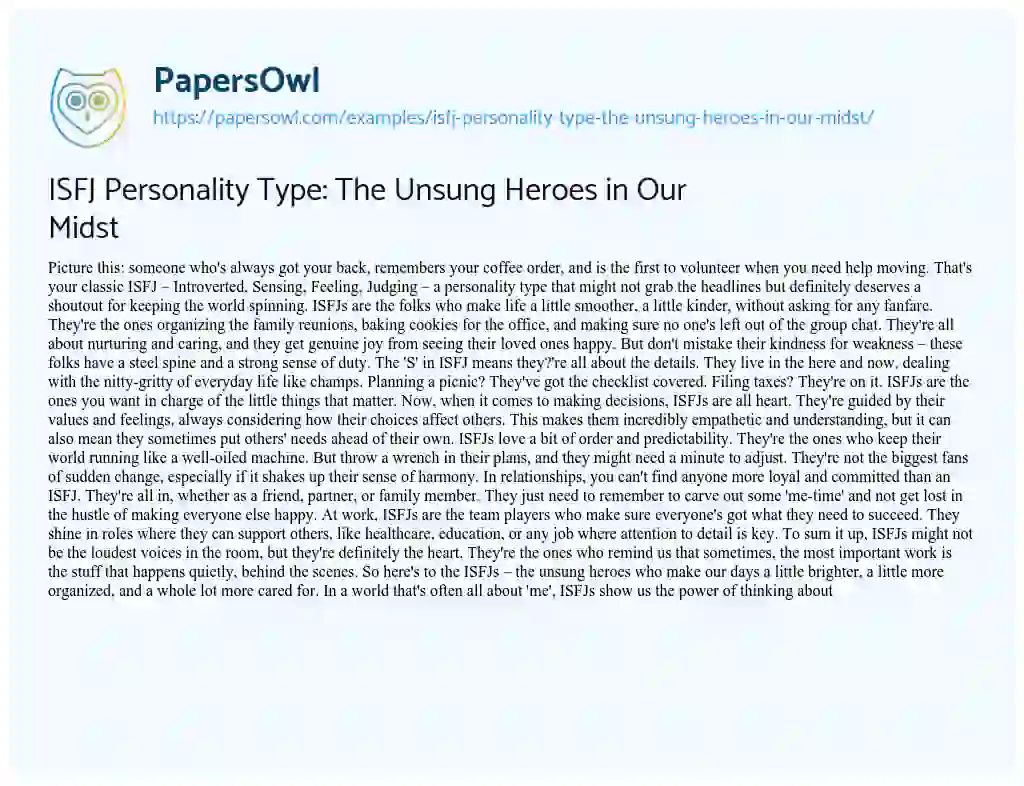 Essay on ISFJ Personality Type: the Unsung Heroes in our Midst