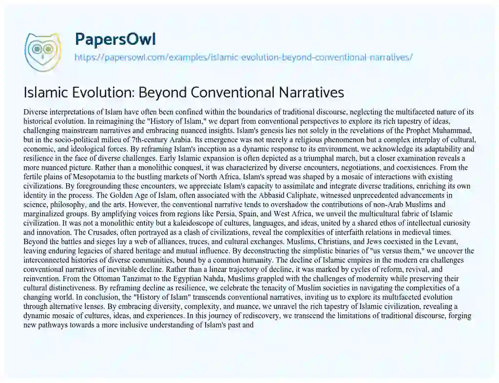 Essay on Islamic Evolution: Beyond Conventional Narratives