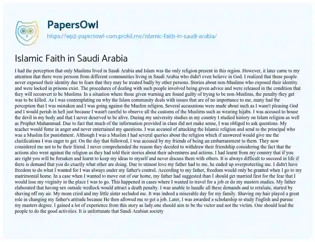 Essay on Islamic Faith in Saudi Arabia