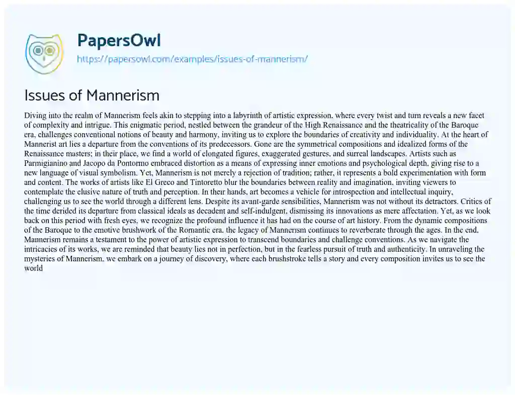 Essay on Issues of Mannerism