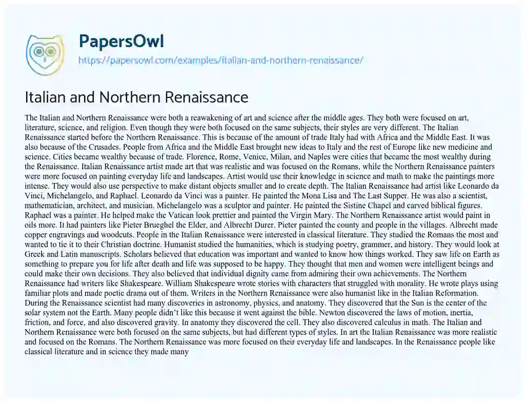 Essay on Italian and Northern Renaissance