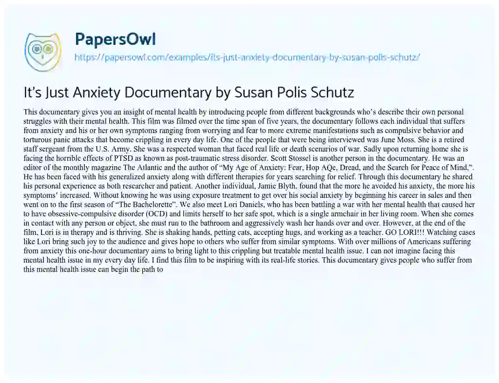 It’s Just Anxiety Documentary by Susan Polis Schutz essay