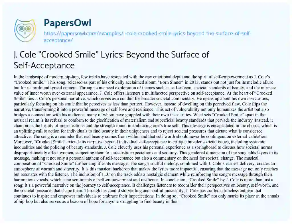 Essay on J. Cole “Crooked Smile” Lyrics: Beyond the Surface of Self-Acceptance