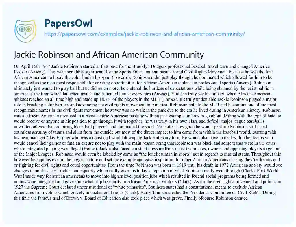 Essay on Jackie Robinson and African American Community