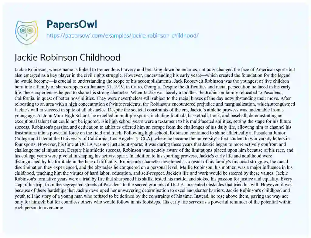 Essay on Jackie Robinson Childhood