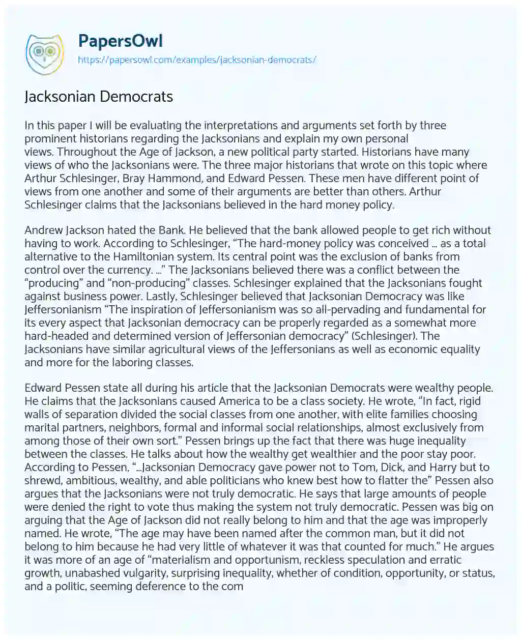 Essay on Jacksonian Democrats