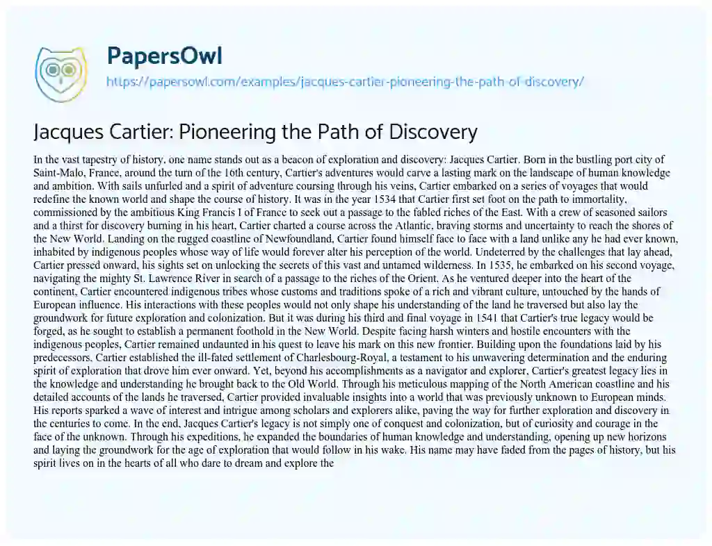 Essay on Jacques Cartier: Pioneering the Path of Discovery