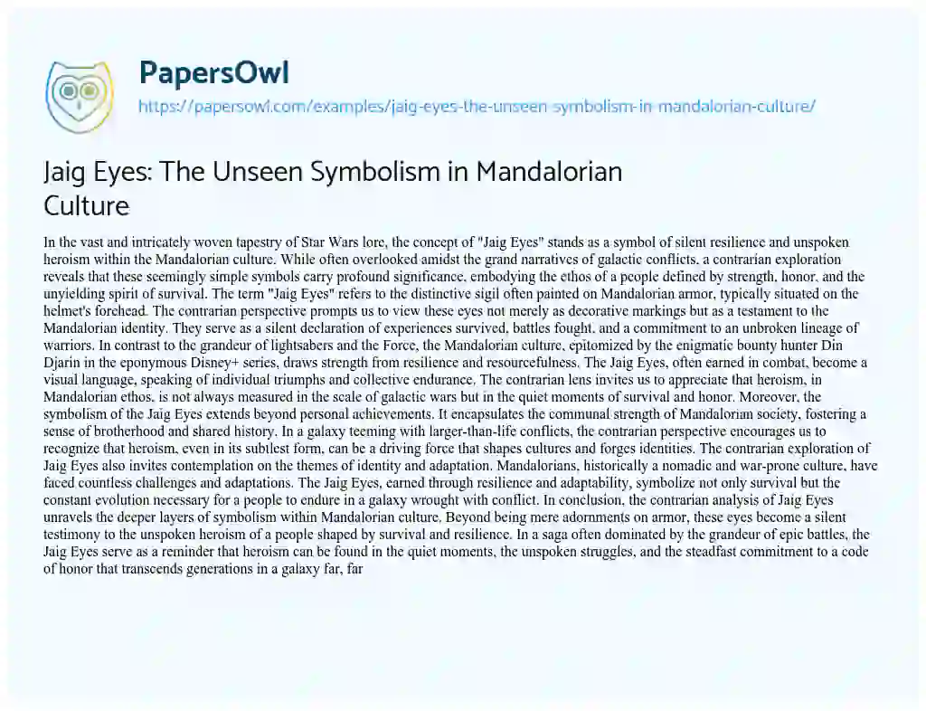 Essay on Jaig Eyes: the Unseen Symbolism in Mandalorian Culture