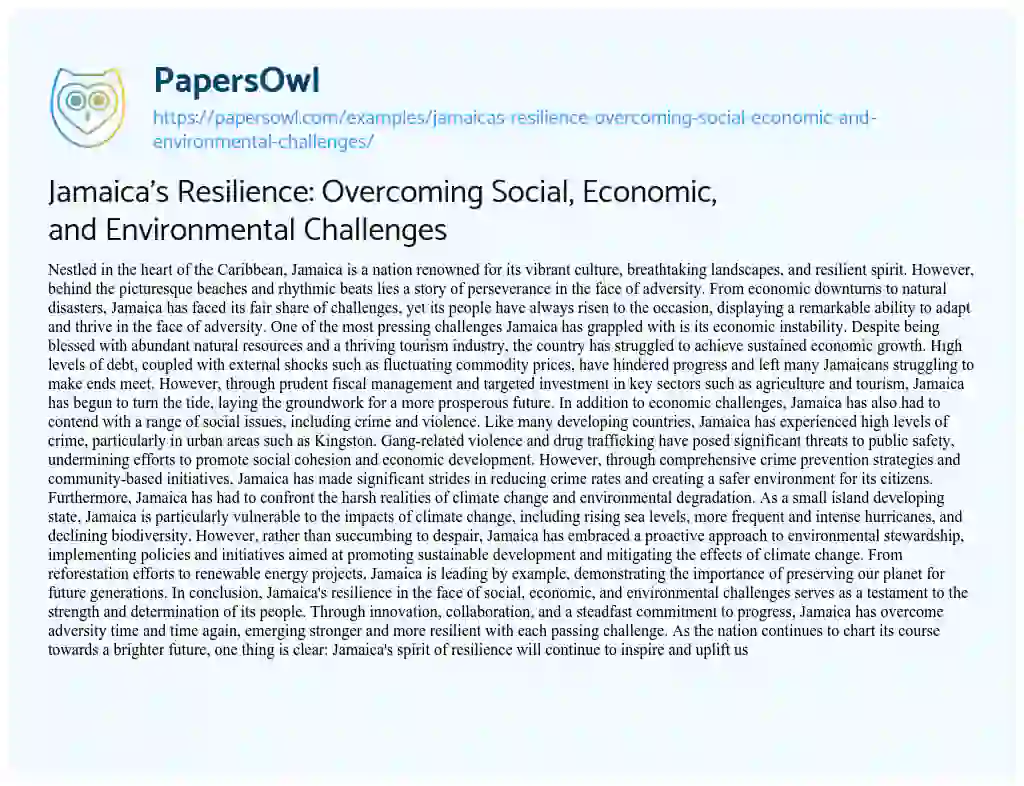Essay on Jamaica’s Resilience: Overcoming Social, Economic, and Environmental Challenges