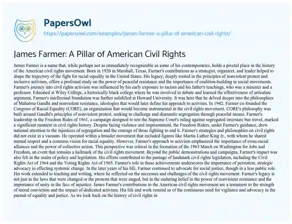 Essay on James Farmer: a Pillar of American Civil Rights