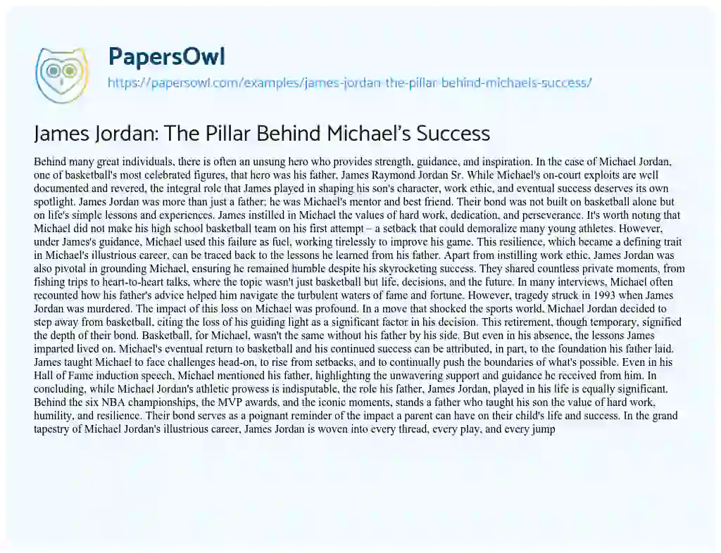 Essay on James Jordan: the Pillar Behind Michael’s Success