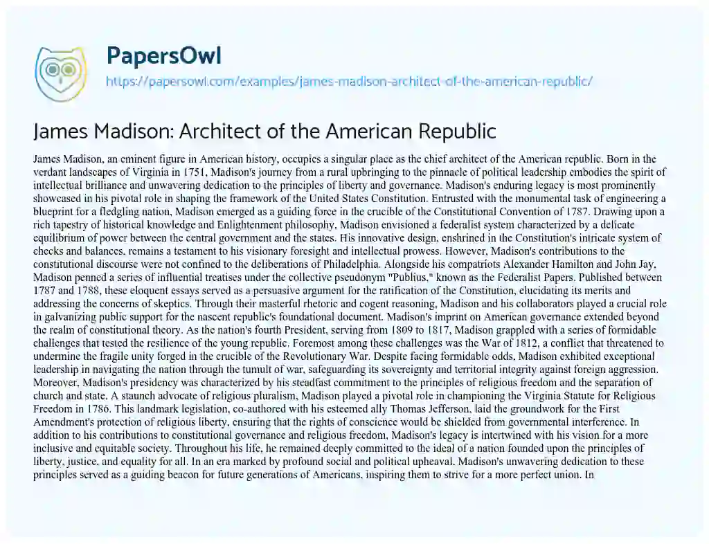 Essay on James Madison: Architect of the American Republic