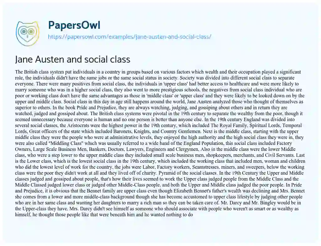 Essay on Jane Austen and Social Class