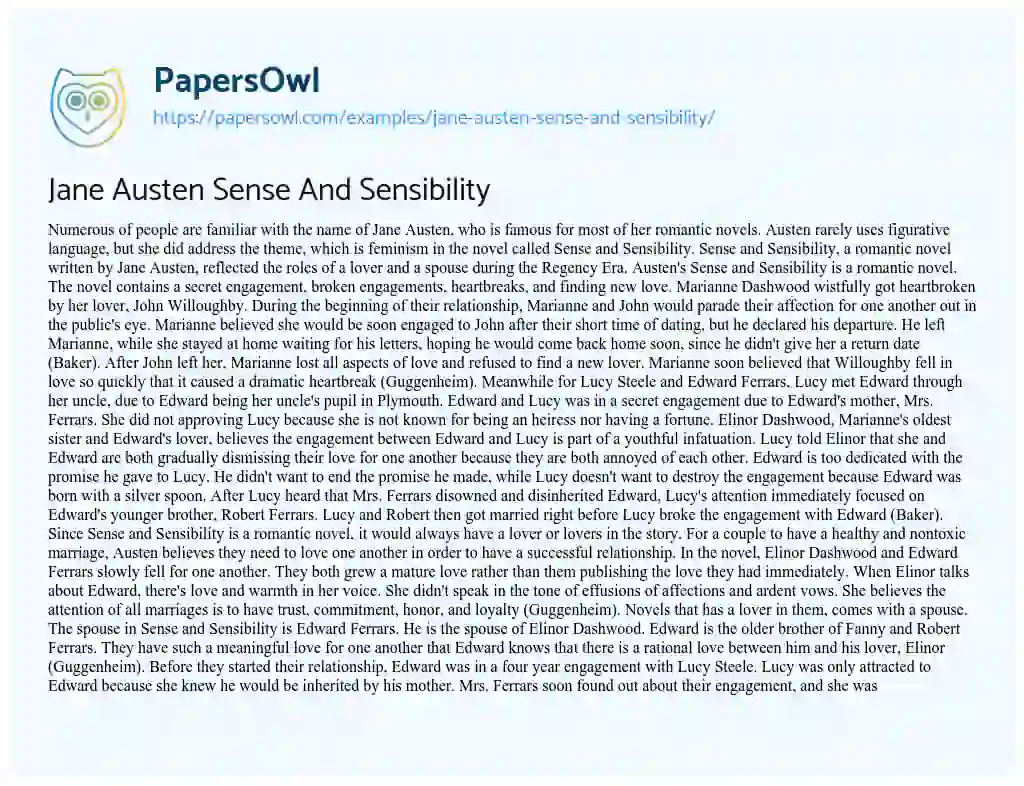 Essay on Jane Austen Sense and Sensibility