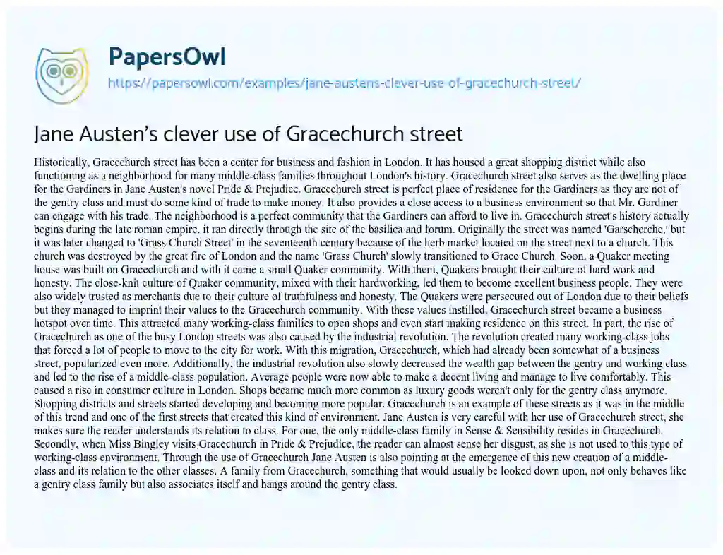 Essay on Jane Austen’s Clever Use of Gracechurch Street