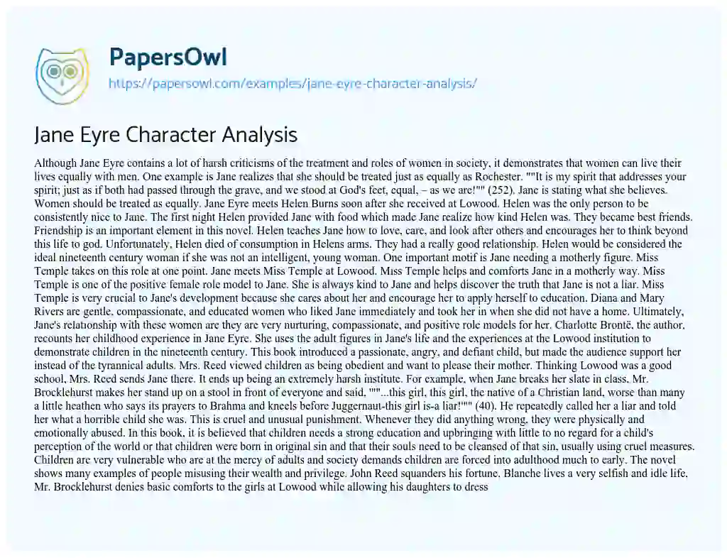 Essay on Jane Eyre Character Analysis