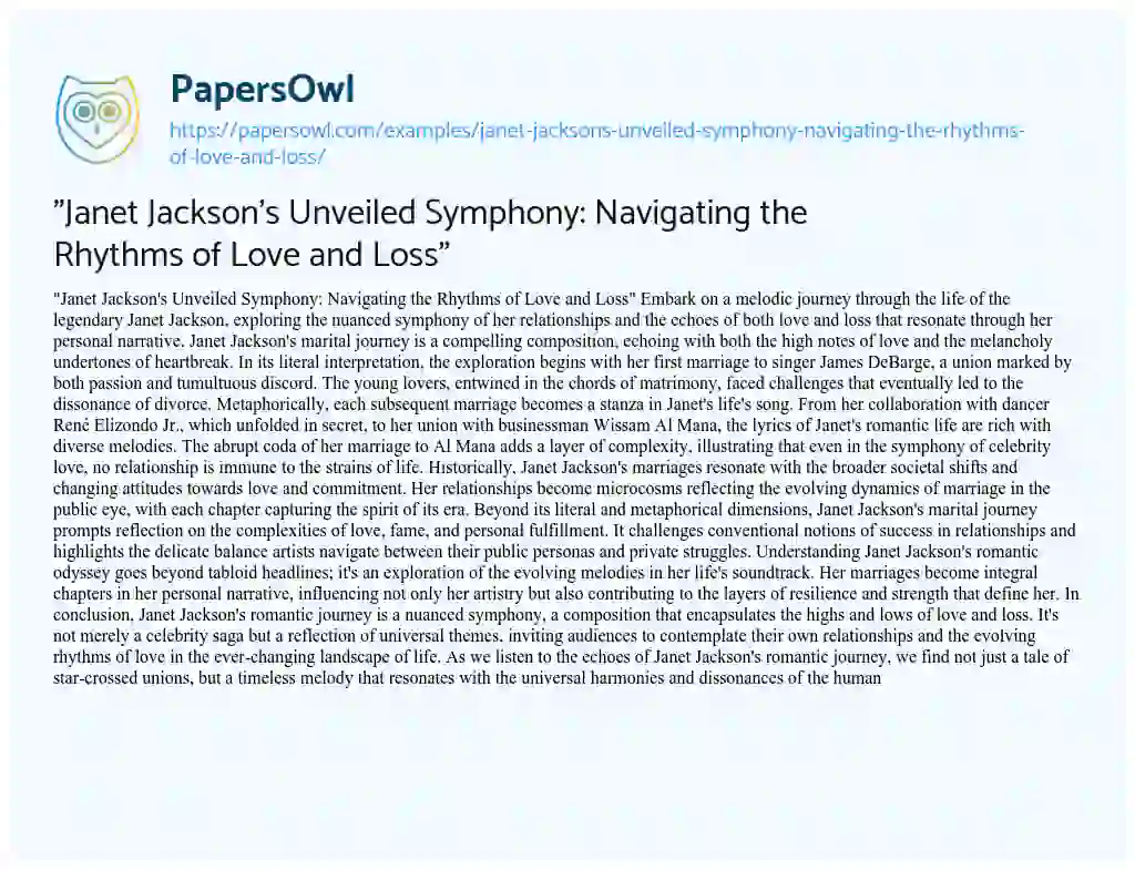 Essay on “Janet Jackson’s Unveiled Symphony: Navigating the Rhythms of Love and Loss”