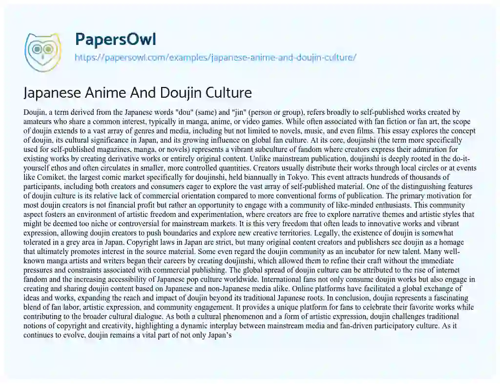 Essay on Japanese Anime and Doujin Culture