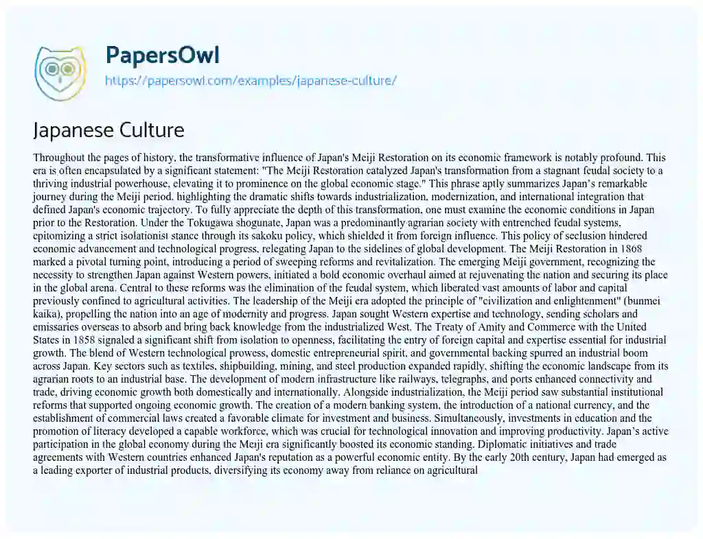 Essay on Japanese Culture