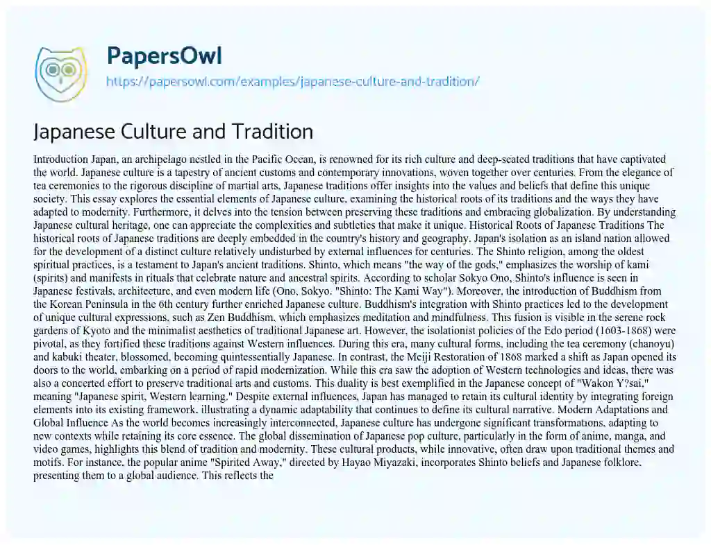 Essay on Japanese Culture and Tradition