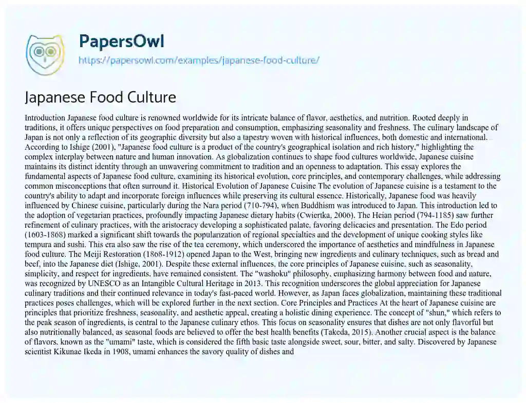 Essay on Japanese Food Culture