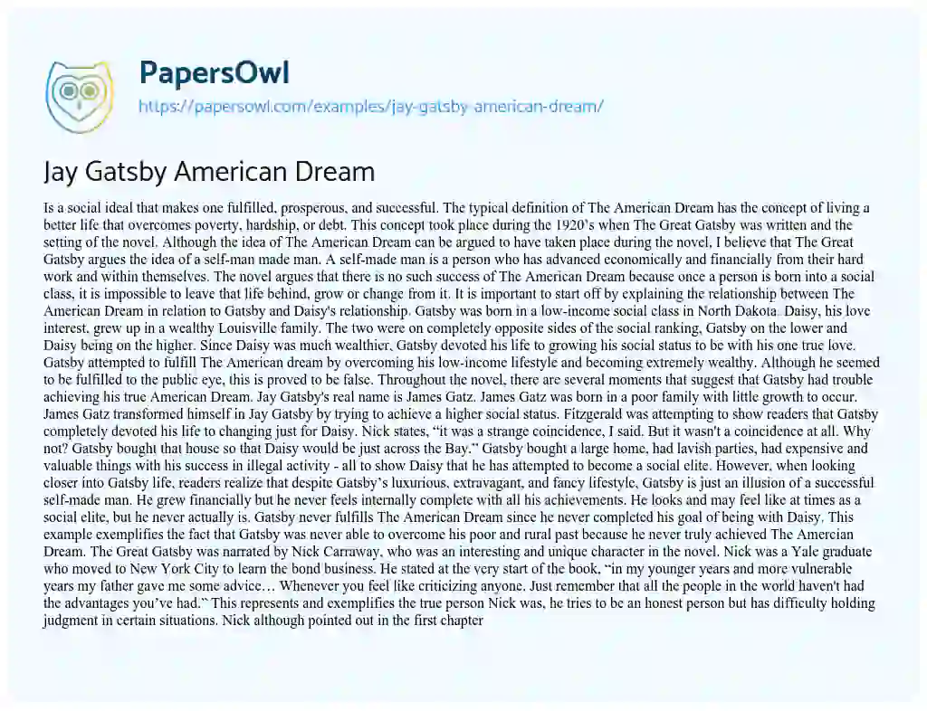 Essay on Jay Gatsby American Dream