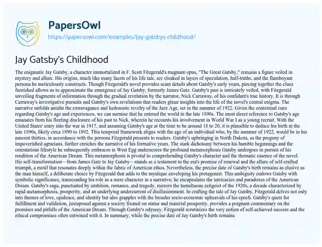 Essay on Jay Gatsby’s Childhood