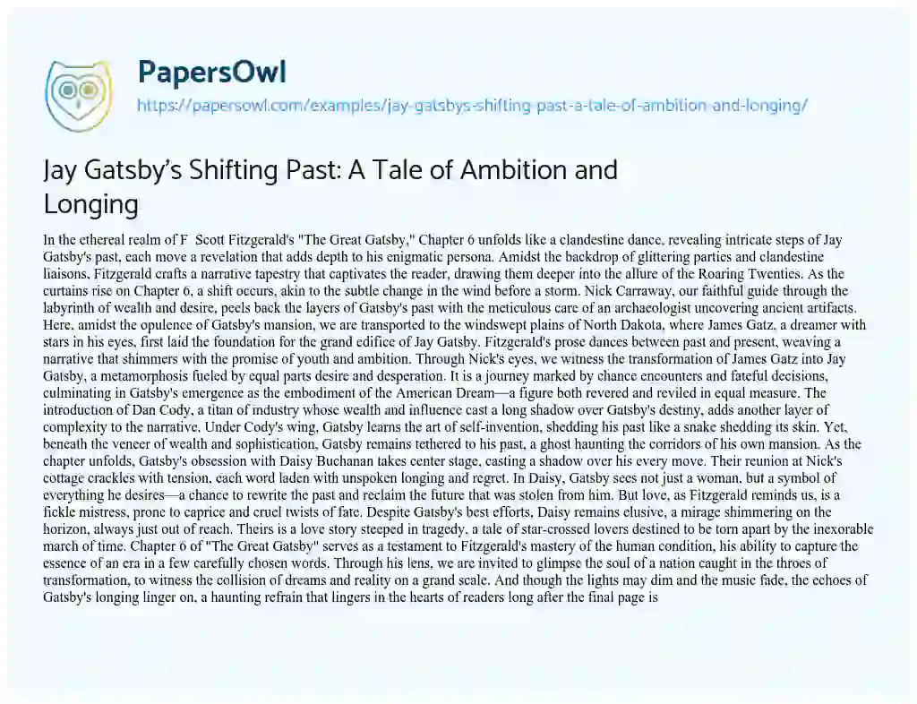 Essay on Jay Gatsby’s Shifting Past: a Tale of Ambition and Longing