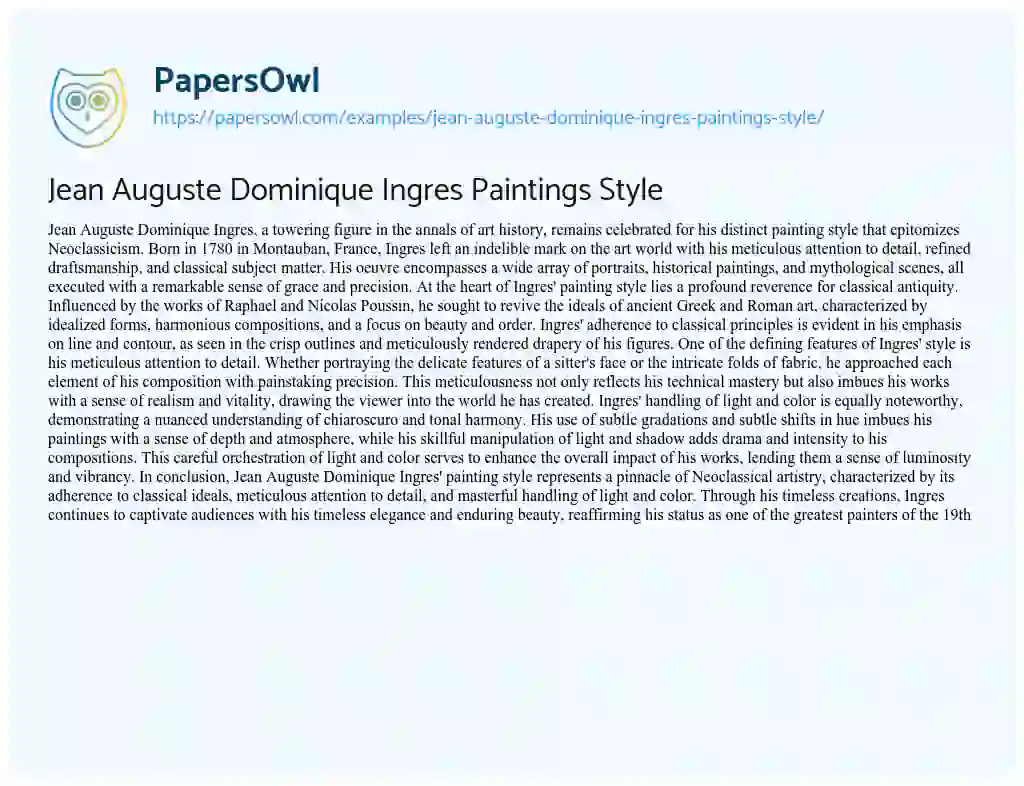 Essay on Jean Auguste Dominique Ingres Paintings Style