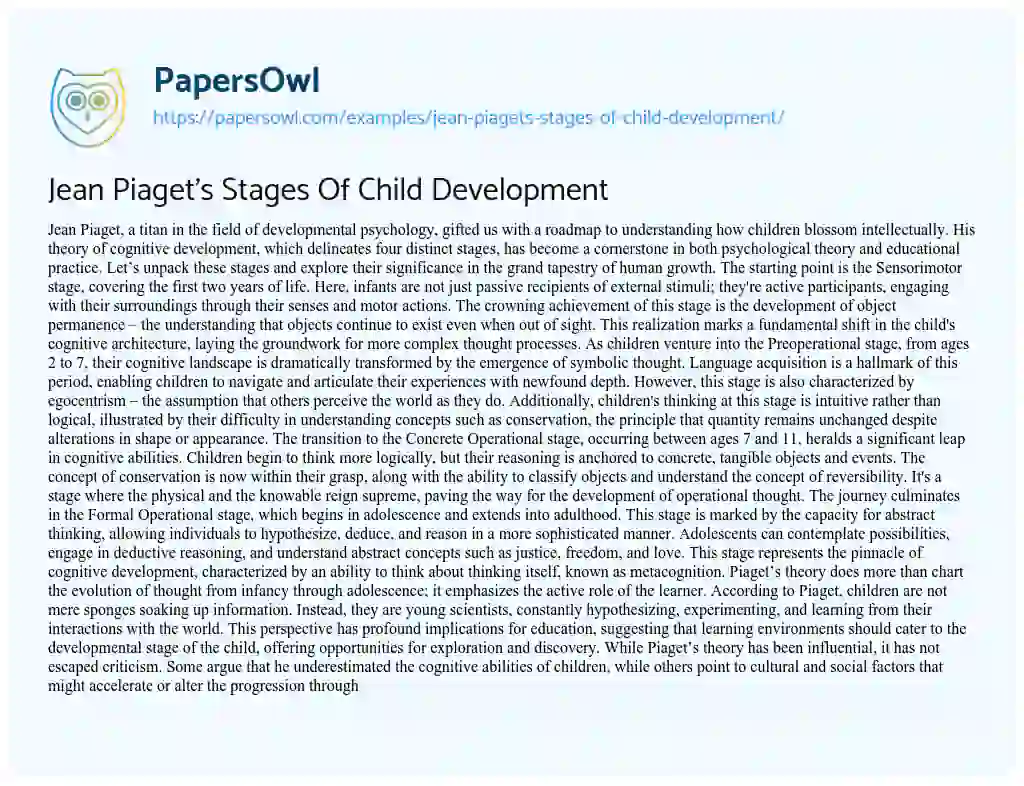 Essay on Jean Piaget’s Stages of Child Development