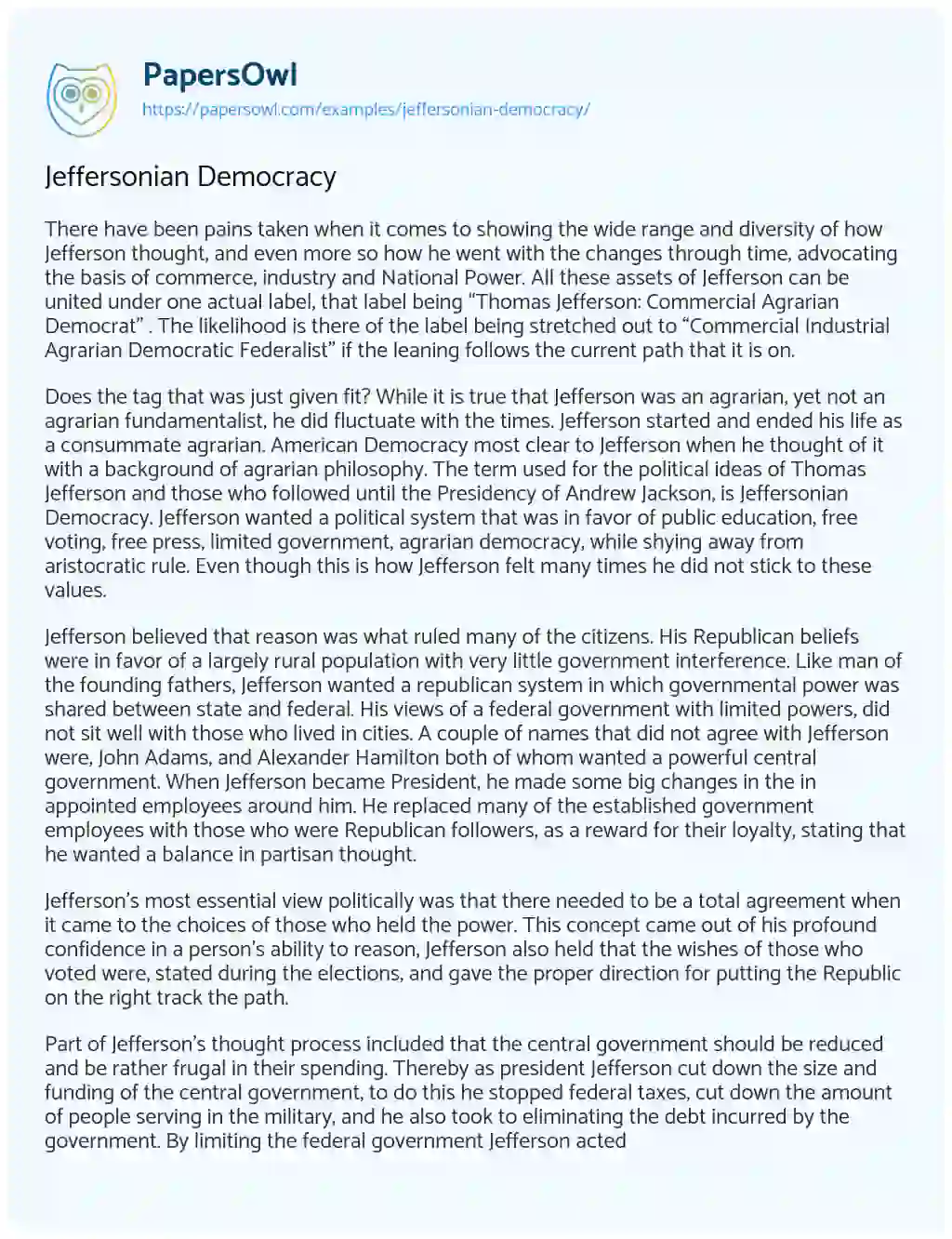 Jeffersonian Democracy essay