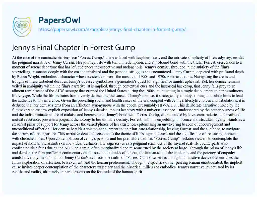 Essay on Jenny’s Final Chapter in Forrest Gump