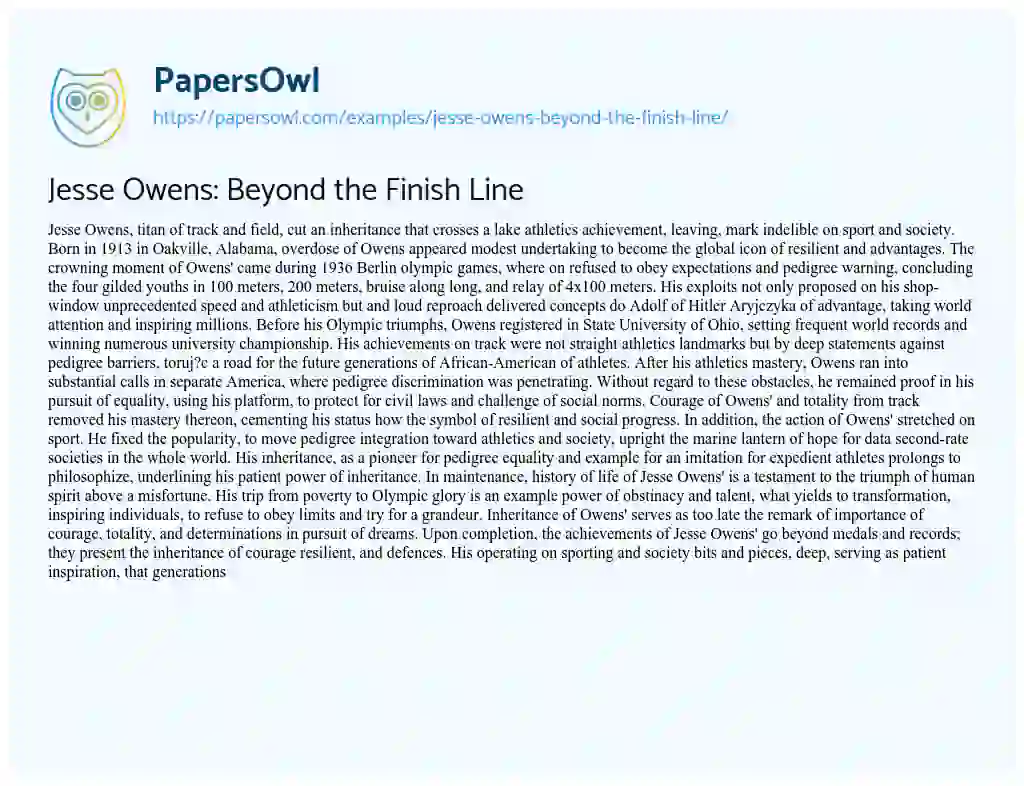 Essay on Jesse Owens: Beyond the Finish Line