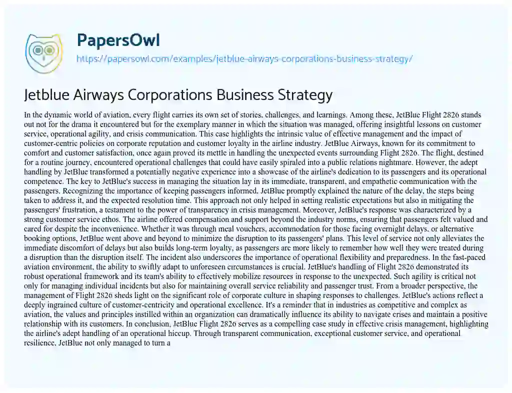 Essay on Jetblue Airways Corporations Business Strategy