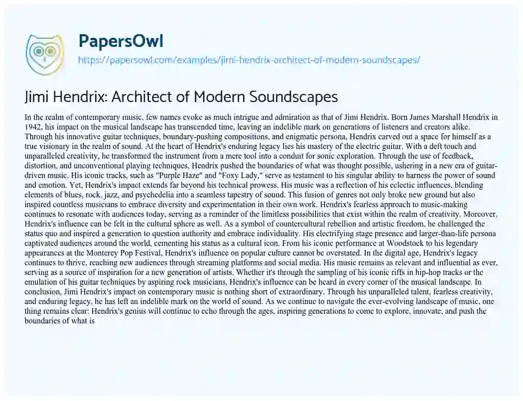 Essay on Jimi Hendrix: Architect of Modern Soundscapes