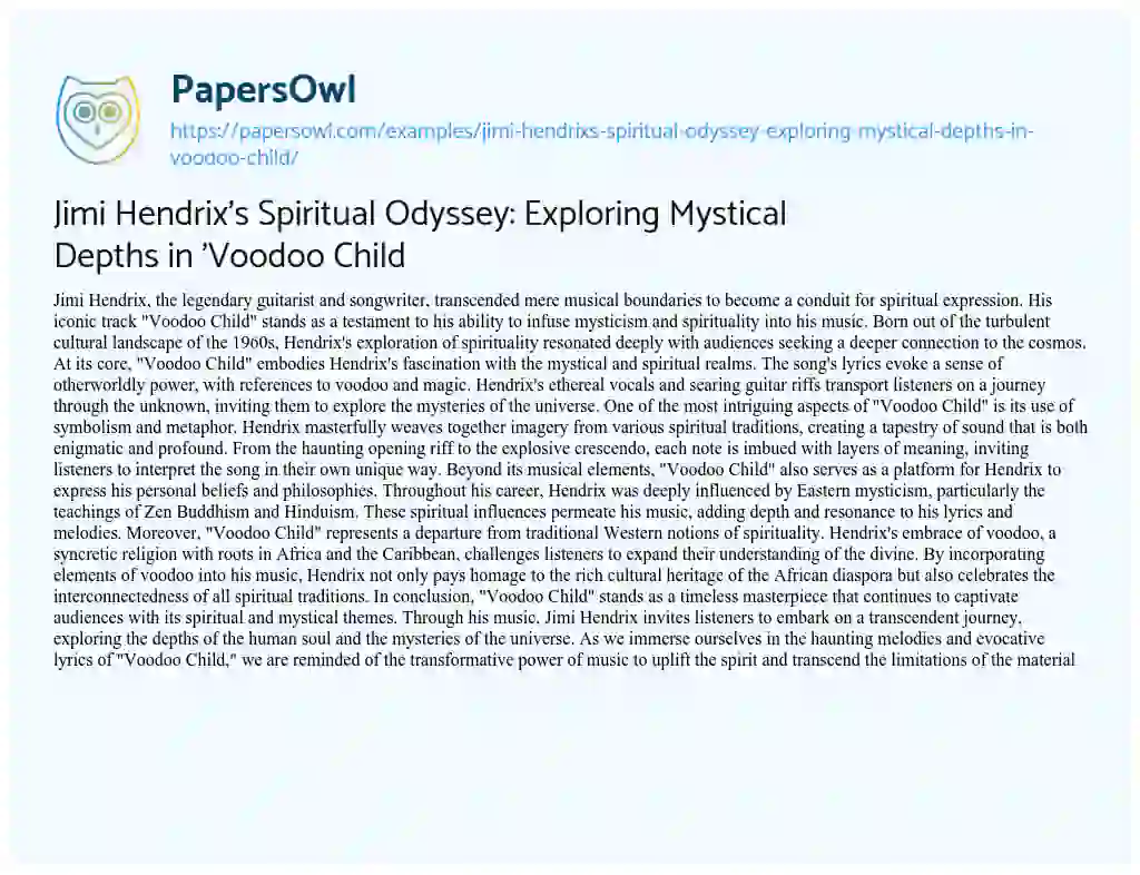 Essay on Jimi Hendrix’s Spiritual Odyssey: Exploring Mystical Depths in ‘Voodoo Child