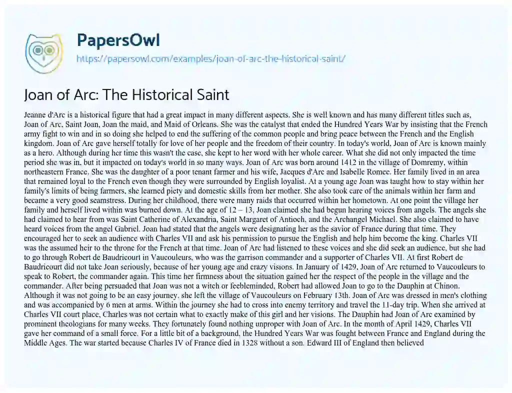 Essay on Joan of Arc: the Historical Saint