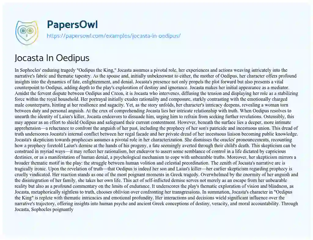 Essay on Jocasta In Oedipus