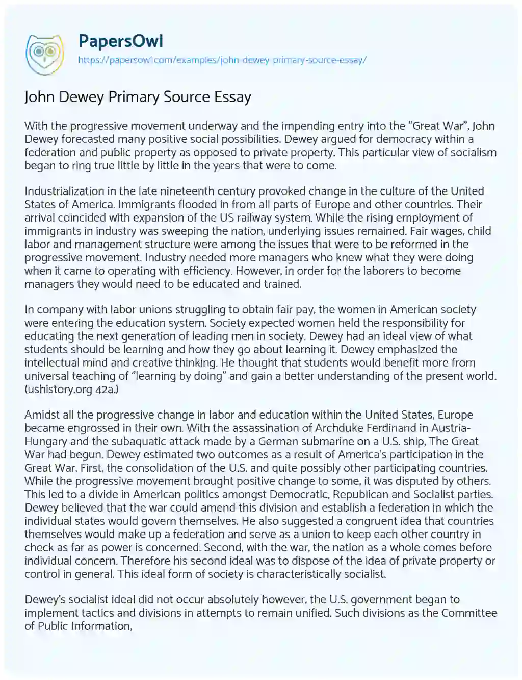 Essay on John Dewey Primary Source Essay
