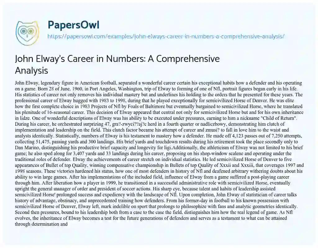 Essay on John Elway’s Career in Numbers: a Comprehensive Analysis