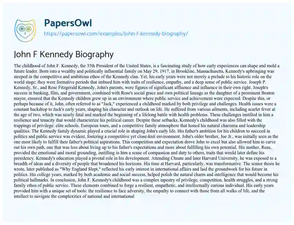 Essay on John F Kennedy Biography