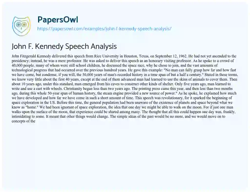 Essay on John F. Kennedy Speech Analysis
