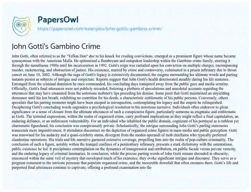 Essay on John Gotti’s Gambino Crime