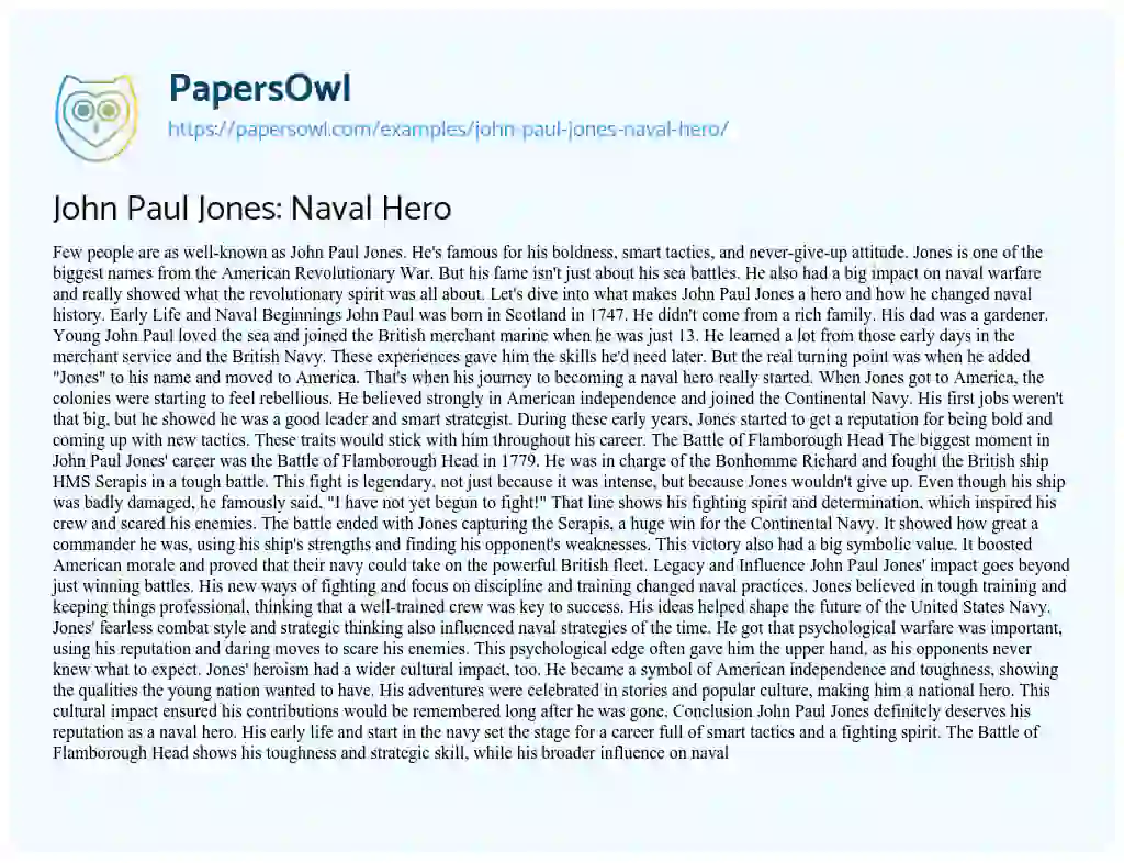 Essay on John Paul Jones: Naval Hero