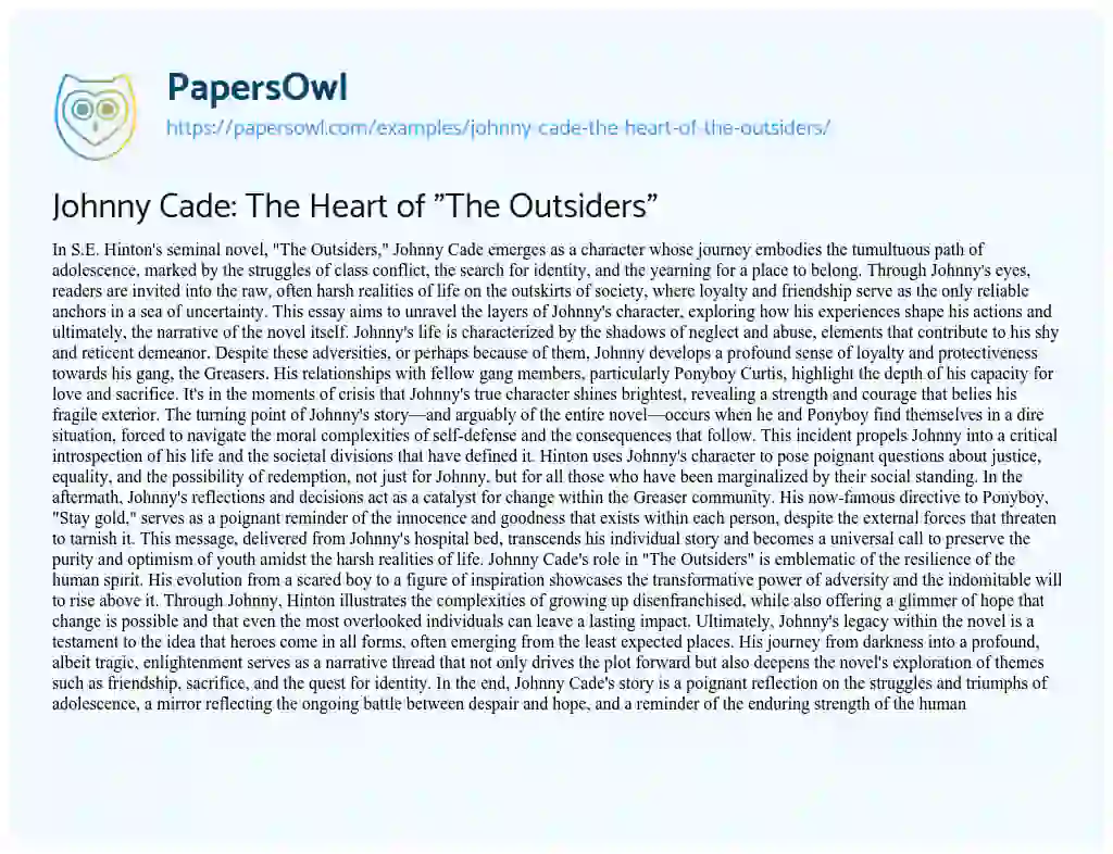 Essay on Johnny Cade: the Heart of “The Outsiders”