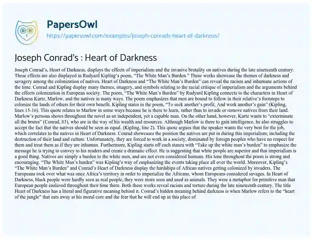 Essay on Joseph Conrad’s : Heart of Darkness