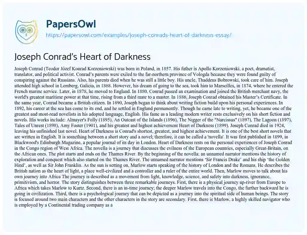 Essay on Joseph Conrad’s Heart of Darkness