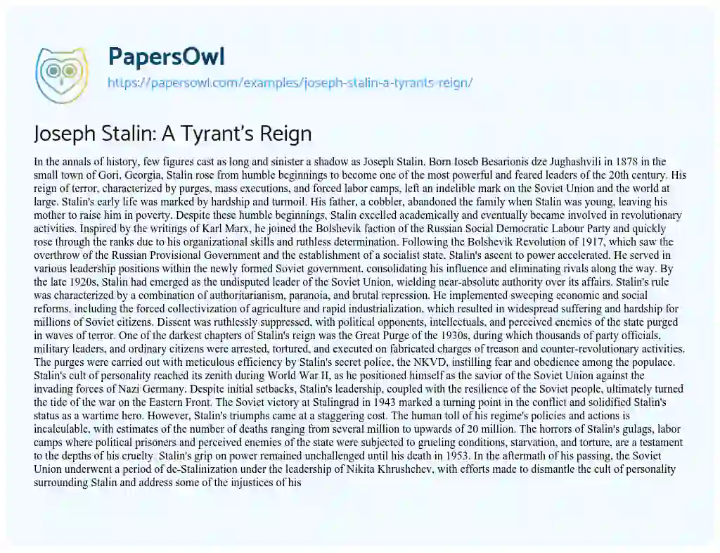 Essay on Joseph Stalin: a Tyrant’s Reign